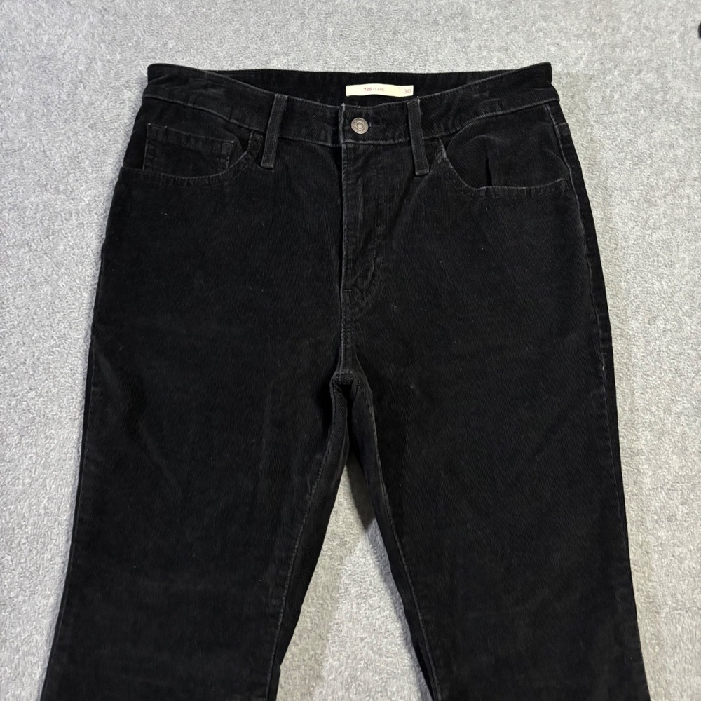 Levi's 726 Flare Pants Women 30 Black Corduroy High Rise Retro Stretch Cords - Picture 2 of 11